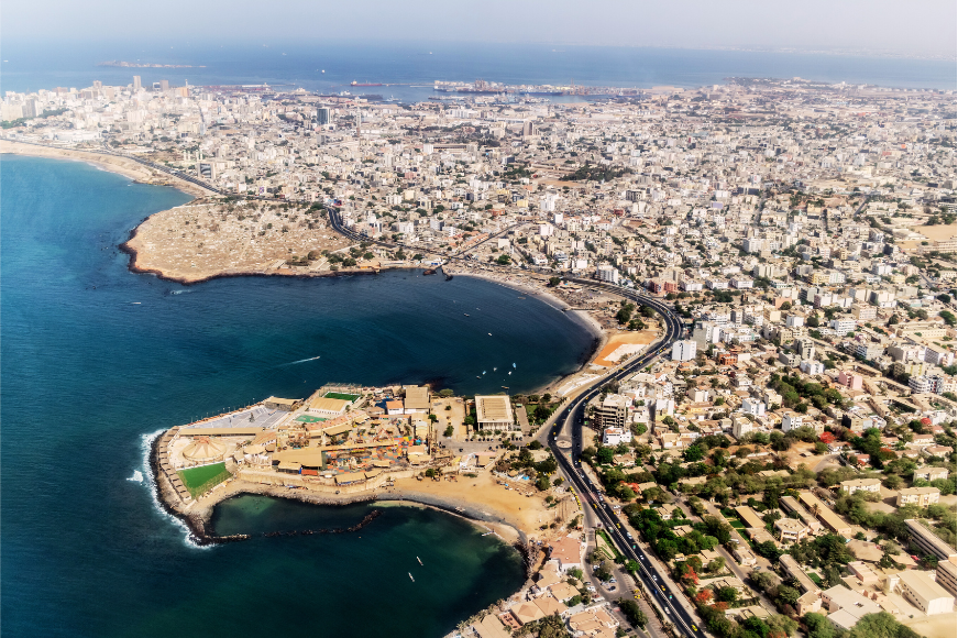 Aerial view of Dakar and its Atlantic coastline